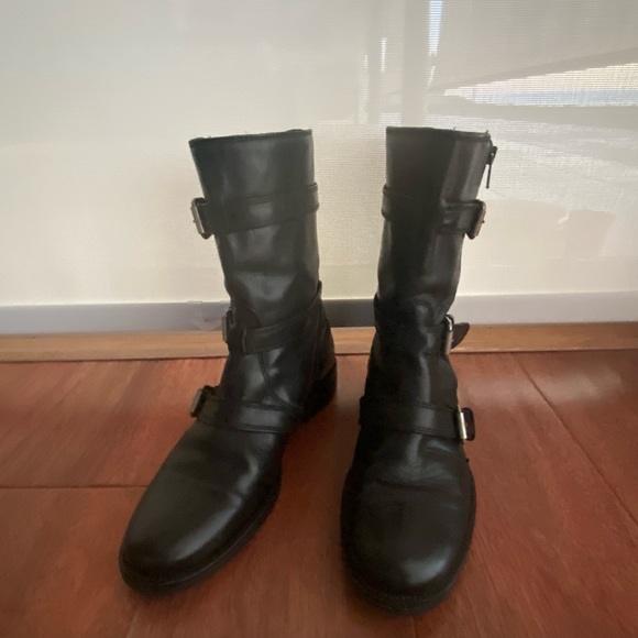 J.Crew mid calf boots chrome buckle, W7 Black Leather upper & lining. - Picture 3 of 7